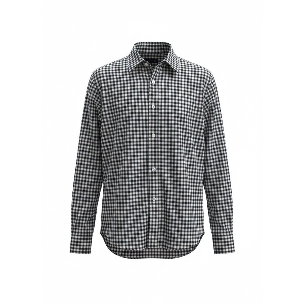 EUC Clear Brand Long Sleeve Button Down Shirty Navy White Gingham Stretch M